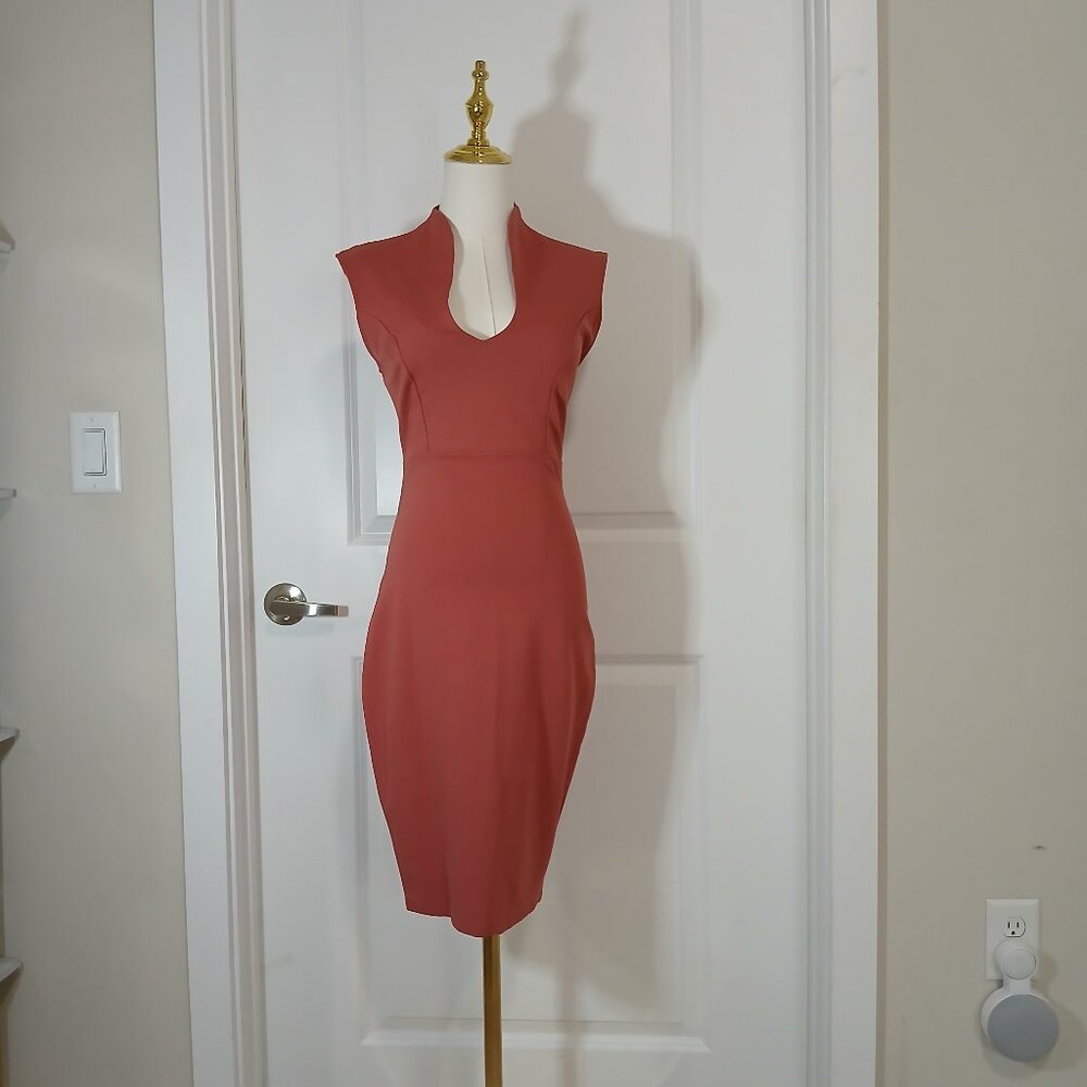 Akira Chicago Red Label Bodycon Dress Women’s Size M Rust Orange Midi Cocktail